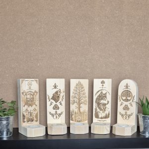 bougeoirs Viking en bois gravés au laser avec motifs nordiques