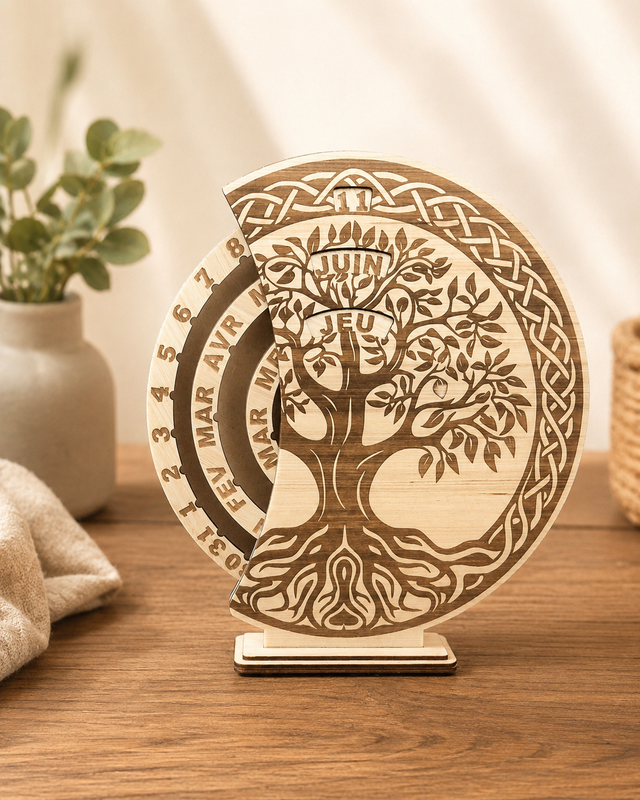 Calendrier perpétuel en bois gravé – Arbre de Vie