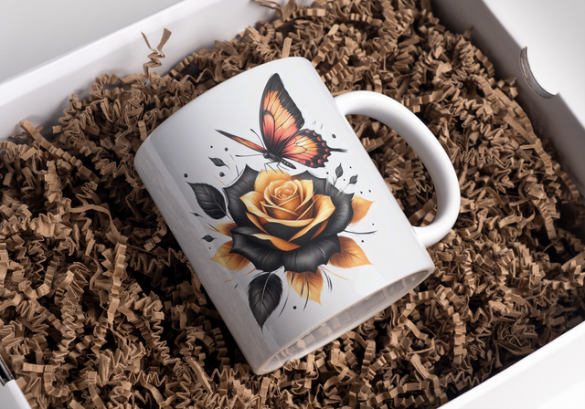 Mugs papillon avec rose