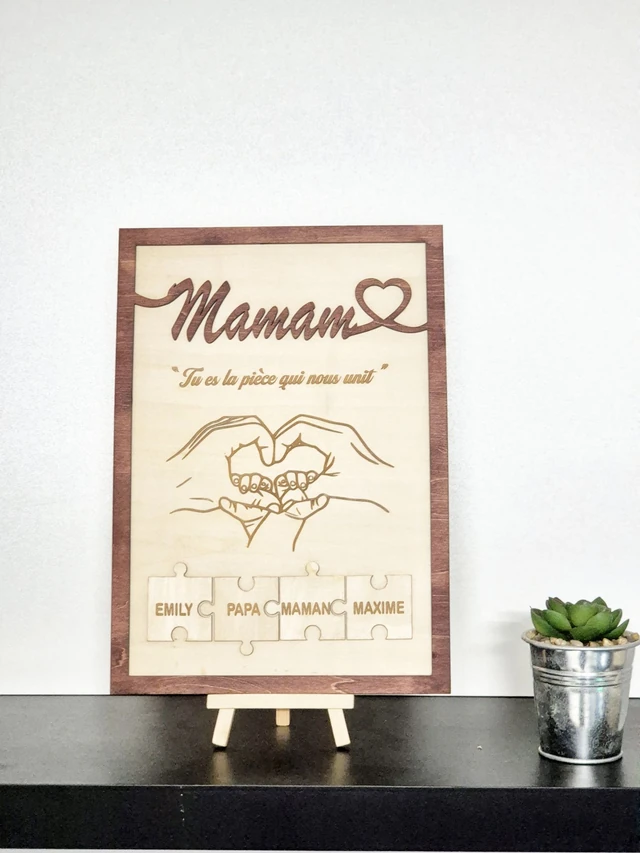 Cadre Maman personnalisé en bois avec prénoms