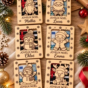 Porte-billets Noël personnalisé en bois avec prénom